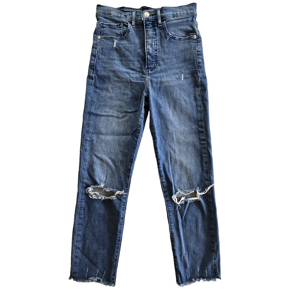 Express Jeans Womens 6 Super High Rise Slim Straight Distressed Stretch Denim - Picture 1 of 13